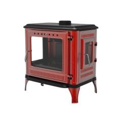 Dekoratif Camlı Döküm Şömine Soba | Güçlü Yanma Kırmızı