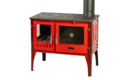 Gusseiserner Ofen mit Glastür und Backofen – Heizen und Kochen in einem