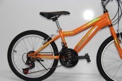 Orangefarbenes Dorello-Fahrrad Modell 2070, 20-Zoll-Rad, Kinderfahrrad, Fahrrad mit Gangschaltung, Fahrrad für 7-8-Jährige.