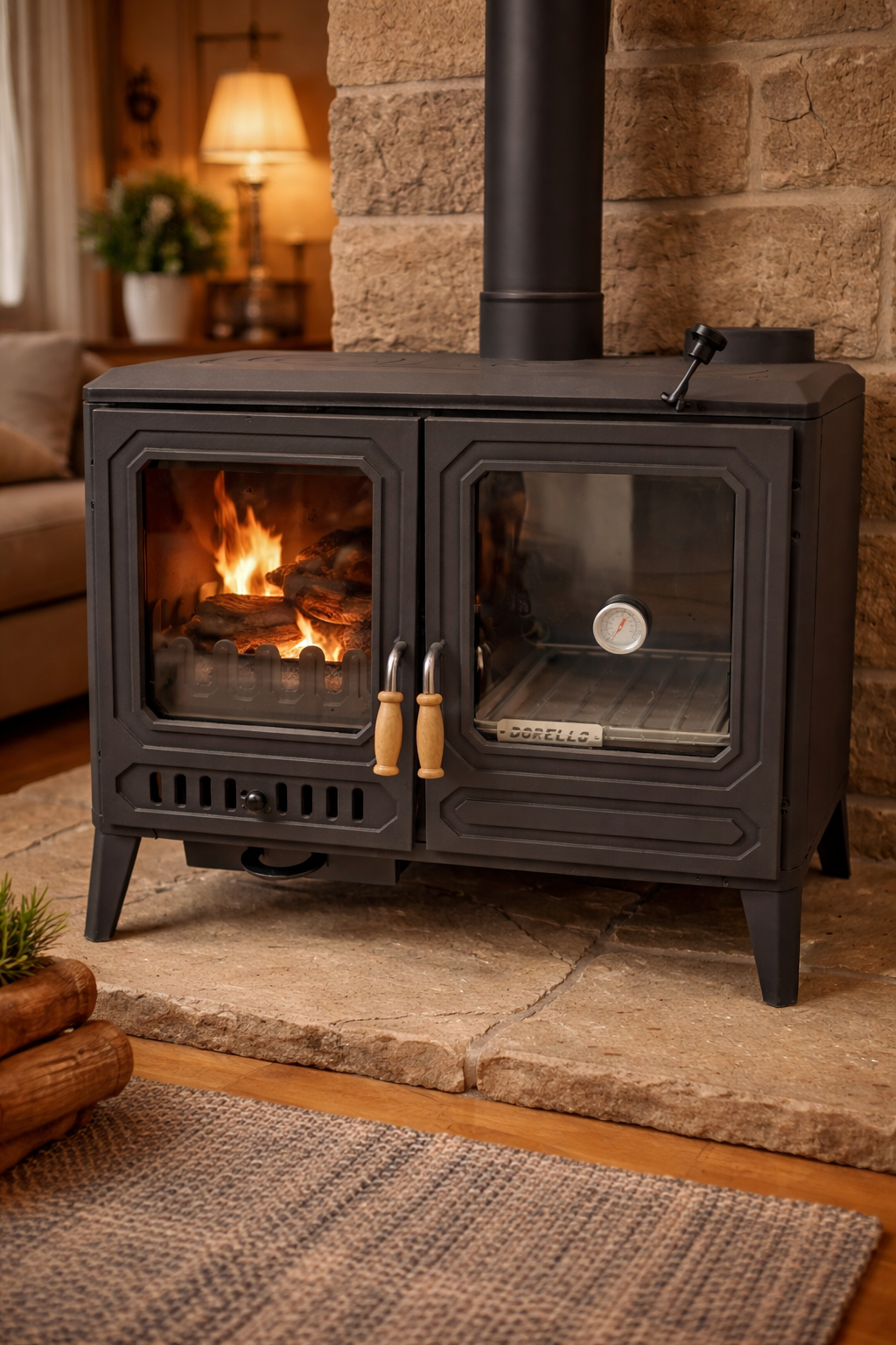 Döküm Kuzine Soba Fırınlı Soba Yüksek Isı Verimli, Fırınlı, Dayanıklı Dökme Demir DRL 00452