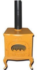 MF86 model soba- Döküm soba -Odun sobası - kömür sobası - oda sobası-3 camlı soba-sarı soba