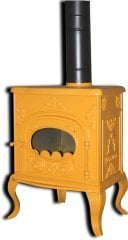 MF86 model soba- Döküm soba -Odun sobası - kömür sobası - oda sobası-3 camlı soba-sarı soba