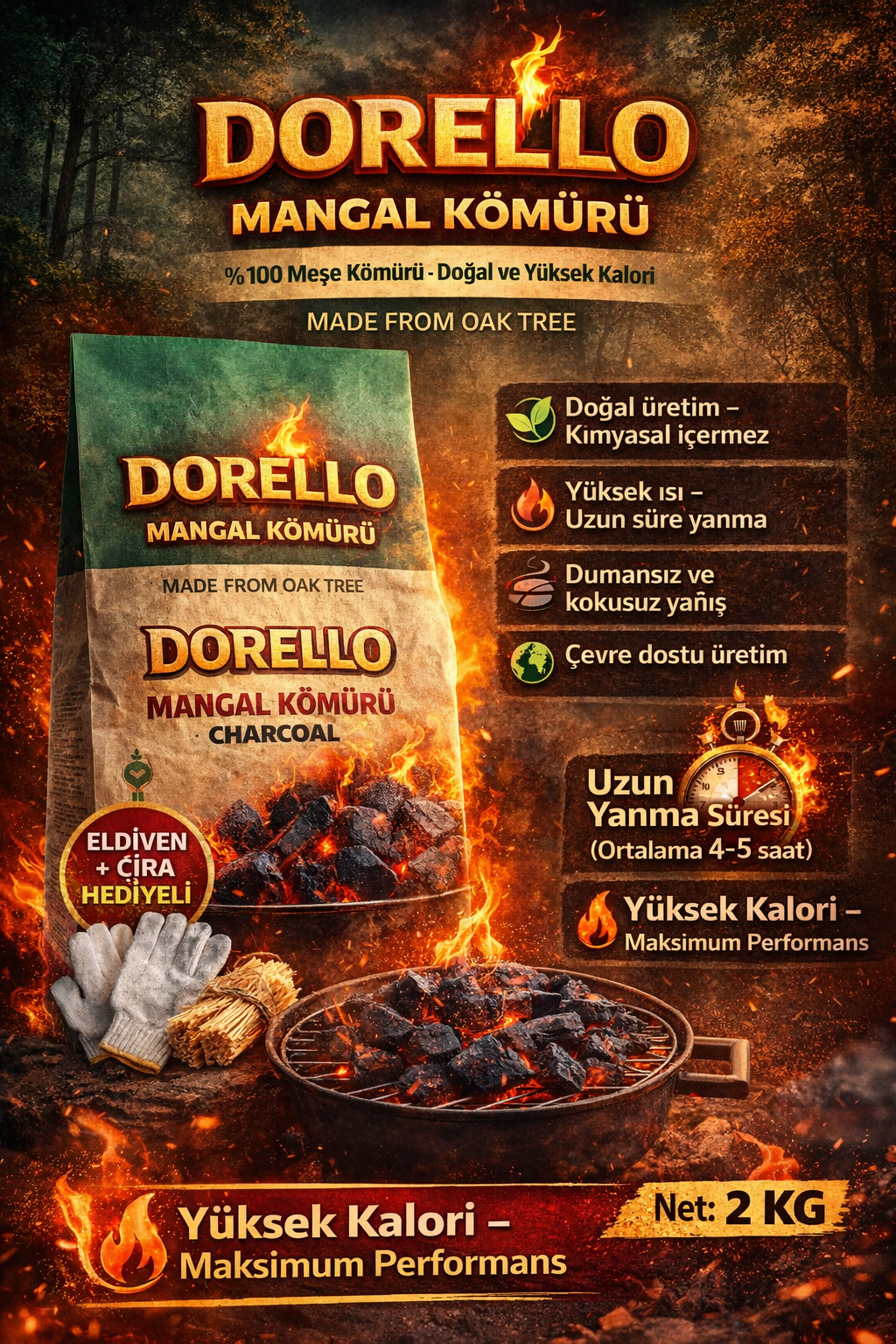 Dorello Mangal Kömürü – %100 Doğal Meşe Kömürü