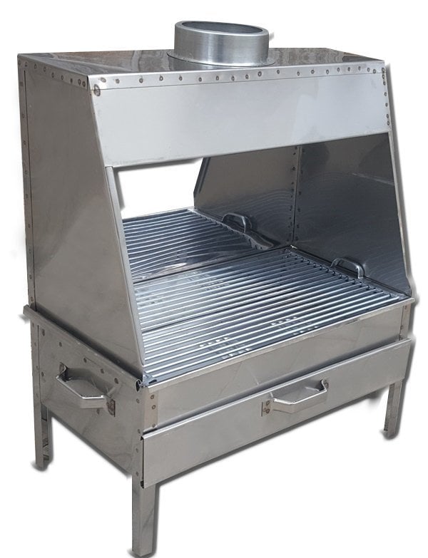 Grill with hood - Chrome stainless steel grill
