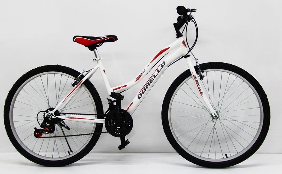 26 jant bisiklet dorello bisiklet beyaz kırmızı sticker bayan kadro bisiklet lady model beyaz lady