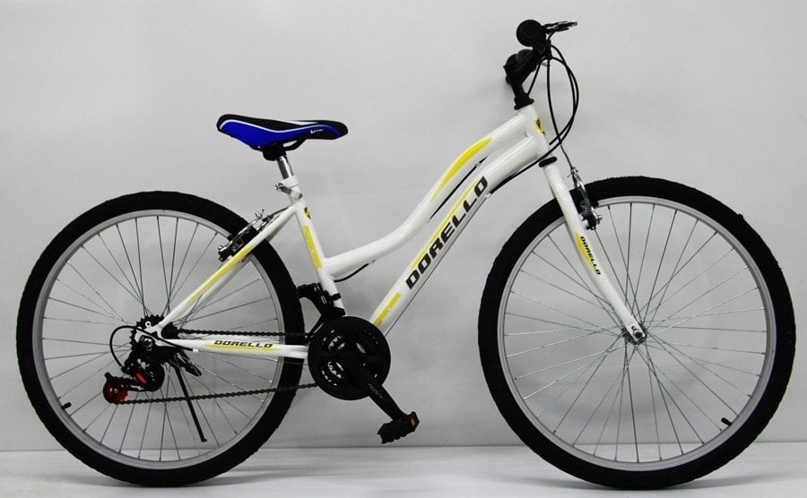 26 jant bisiklet dorello bisiklet beyaz sarı sticker bayan kadro bisiklet lady model beyaz lady