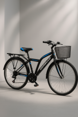 Dorello 26 Jant Siyah Mavi Şehir Bisikleti - Sepetli ve Arka Taşıyıcılı Model