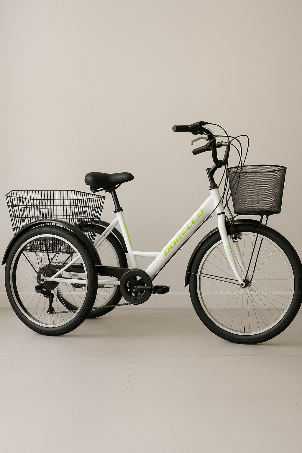 Dorello Bisiklet 2690 Model Dorello 3 Tekerlekli Beyaz Kargo Bisikleti – Sepetli, Denge ve Taşıma Bisikleti