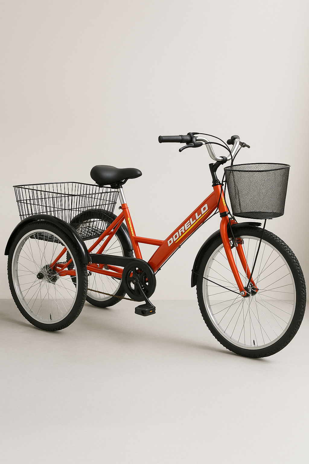 Dorello Bisiklet 2690 3 Tekerlekli Kargo Bisikleti – Turuncu Renk, Sepetli Şehir Bisikleti