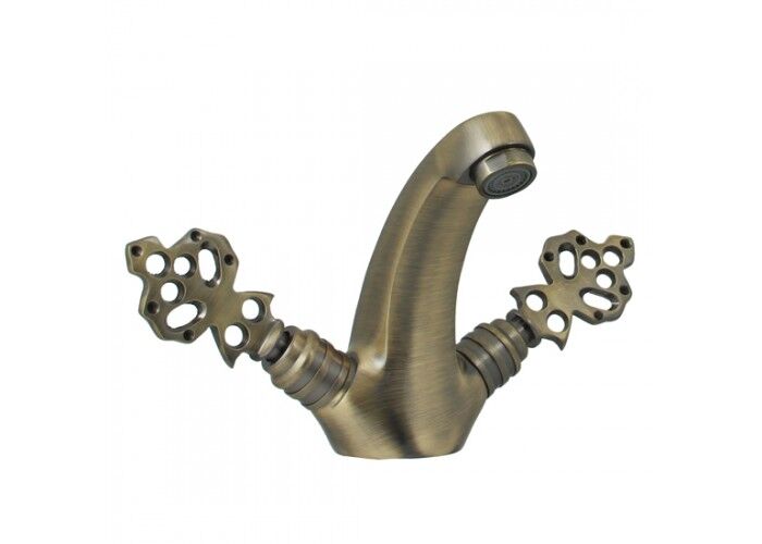 Osmanlı Desenli Çift Kollu Lavabo Bataryası – Eskitme Pirinç