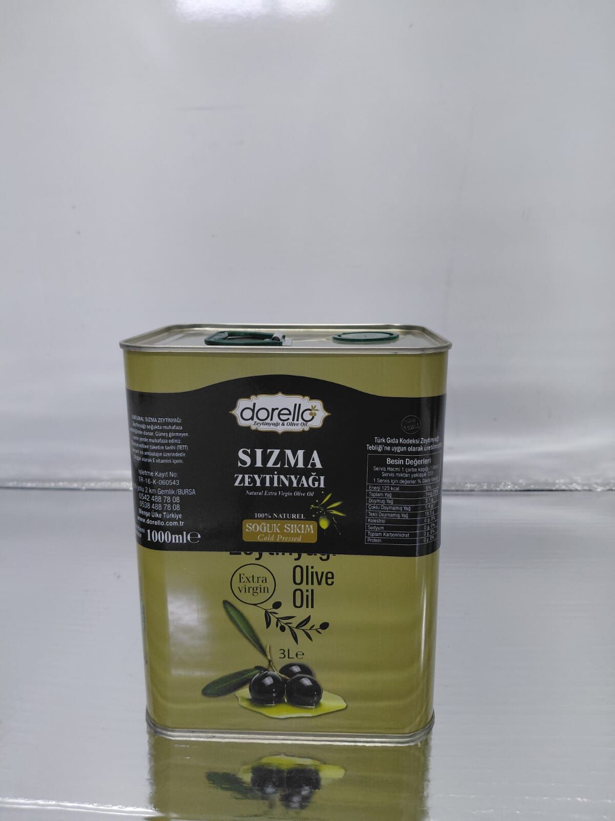 Dorello İlk Hasat Soğuk Sıkım Natürel Zeytinyaği  3 litre Teneke