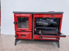 Dorello Döküm Kuzine Soba – Fırınlı, Camlı, Odun Kömür Uyumlu (Kırmızı)