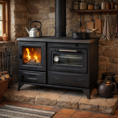 Dorello Gusseisenofen - Mit Backofen, Glastür, geeignet für Holz und Holzkohle